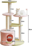 Multi-Level Cat Tree Scratcher with Soft Plush Pads for Small to Medium Cats (Pink & Green)