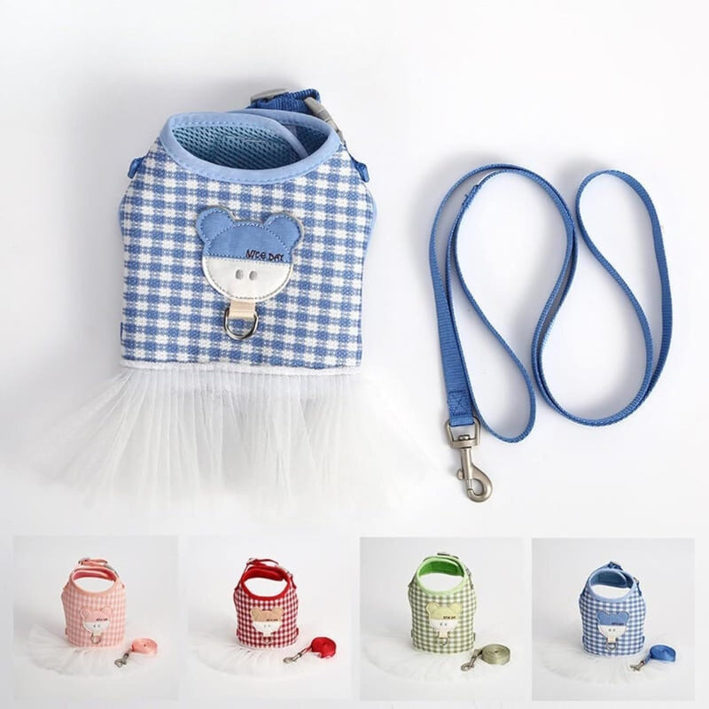 Cute Plaid Dog Dress Harness Leash Set: Perfect for Dogs, Cats, and Small Animals