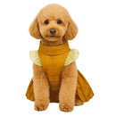 Ethnic Golden Dress with Ruffled Sleeves For Female Dogs