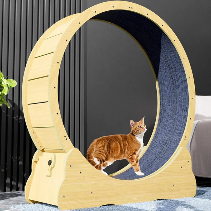 Wooden Cat Exercise Wheel with Carpeted Runway