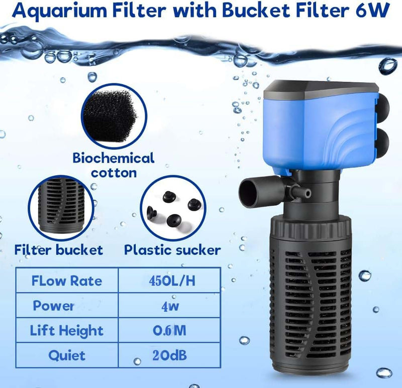 Water Filter For Aquarium (4W-450L/H, Black)