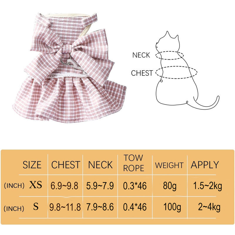 Cat Dress Harness with Butterfly Knot and Leash Set: Stylish Comfort for Rabbits, Cats, and Small Dogs