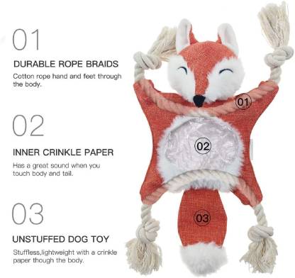 Emily Pets Foxute the Fox,Rocco the Raccoon,Lomdi the Squirrel Durable Stuffing Free Squeaky Dog Toy for Pets(Orange,Grey,Brown)