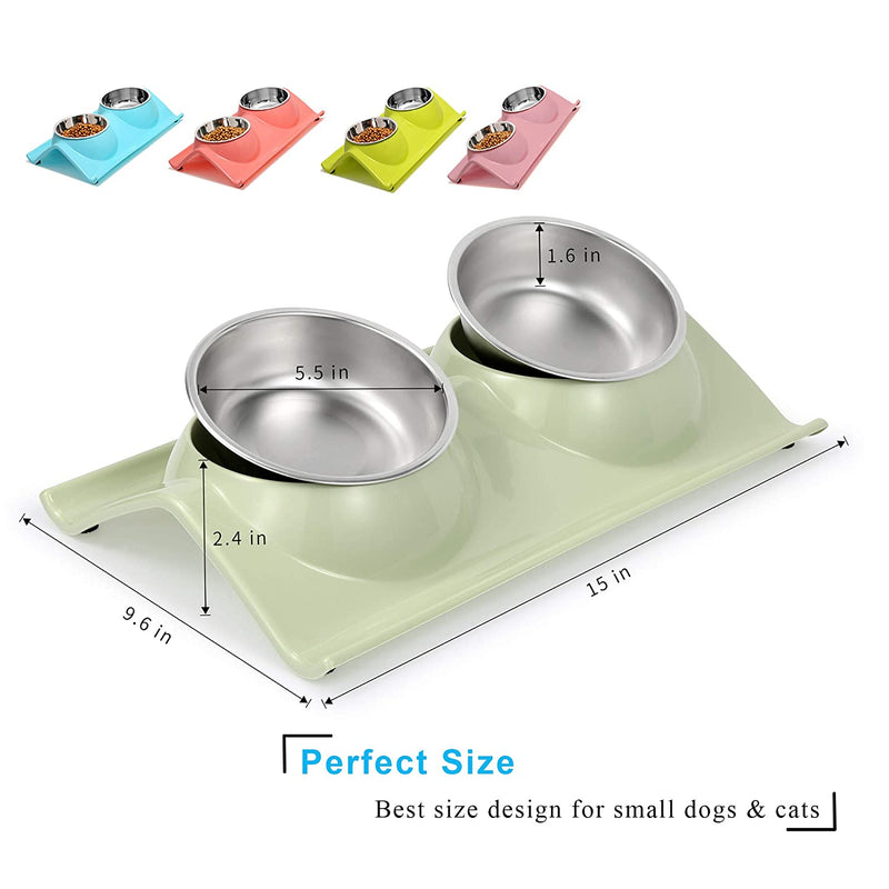 Stainless Steel Safety Healthy Cat/Puppy Double Food and Water Bowl (Blue)