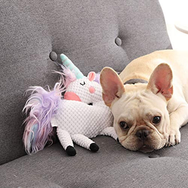 Emily Pets Unicorn Dog Toy Squeaker -Plush Dog Toy with Stuffing Dog Toys Christmas Puppy Chew Toy for Pets(White)Medium