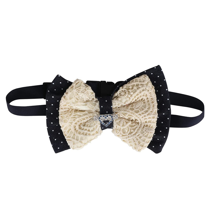 Lulala Dog Bow with Velvet and Macrame Thread Work For Pets (S,M,L,Cream-Navy Blue)