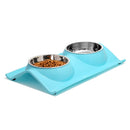 Double Stainless Steel Pet Bowls with No-Spill Resin Base