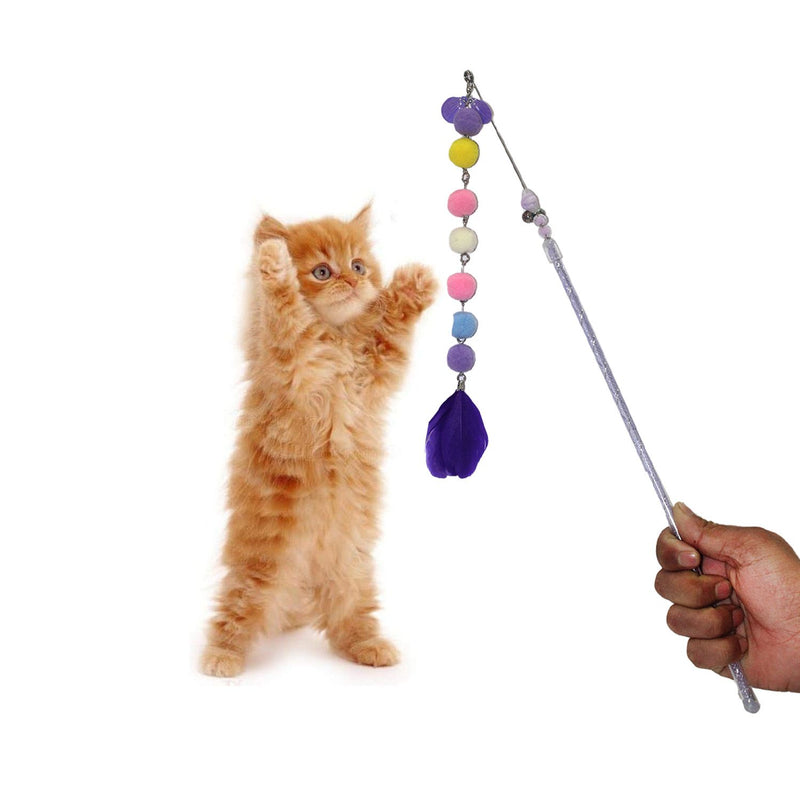 Emily Pets Cat Wand Toy with Bell,Cat Tassel Puff Toys(Pink,Green,Purple)