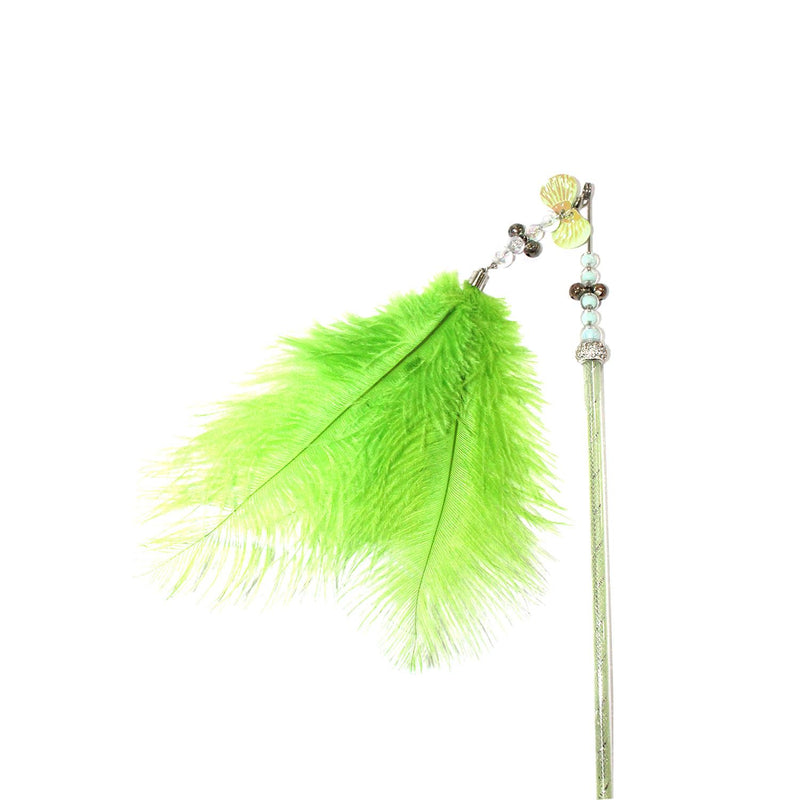 Cat Thread Feather Toys, Detachable Hook Cat Wand Toy (Green)