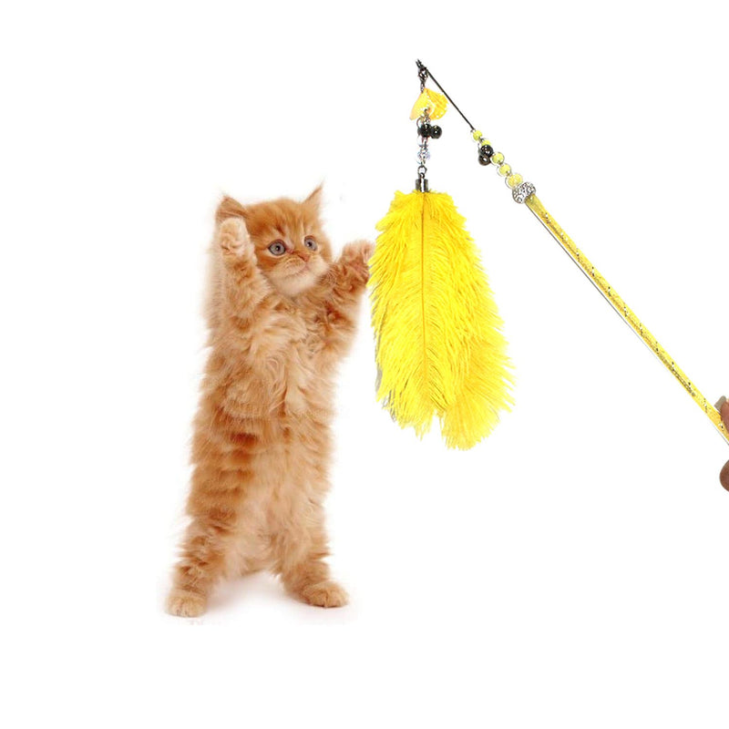 Emily Pets interactive Cat Feather Toys,Retractable Cat Wand Toy(Yellow)
