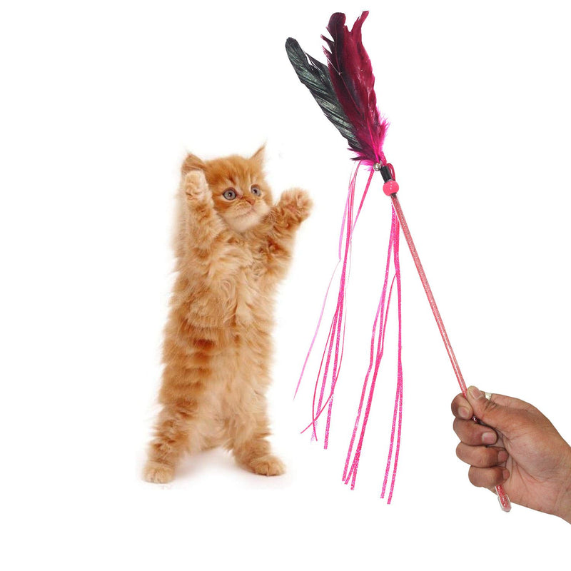 Emily Pets Cat Teaser Wand with Bell Metallic Foil Tassel Cand Big Pink Pearl Wand Toys(Pink)