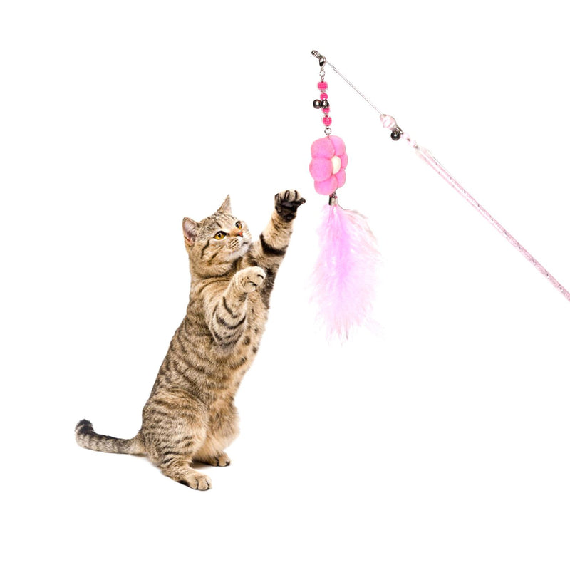 Emily Pets interactive Cat Feather Toys with Bell Cat Wand Toy(Pink,Green,Yellow,Purple)