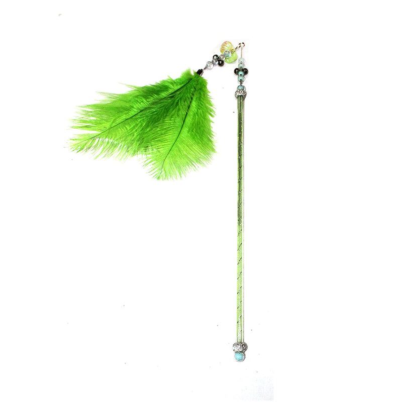 Cat Thread Feather Toys, Detachable Hook Cat Wand Toy (Green)
