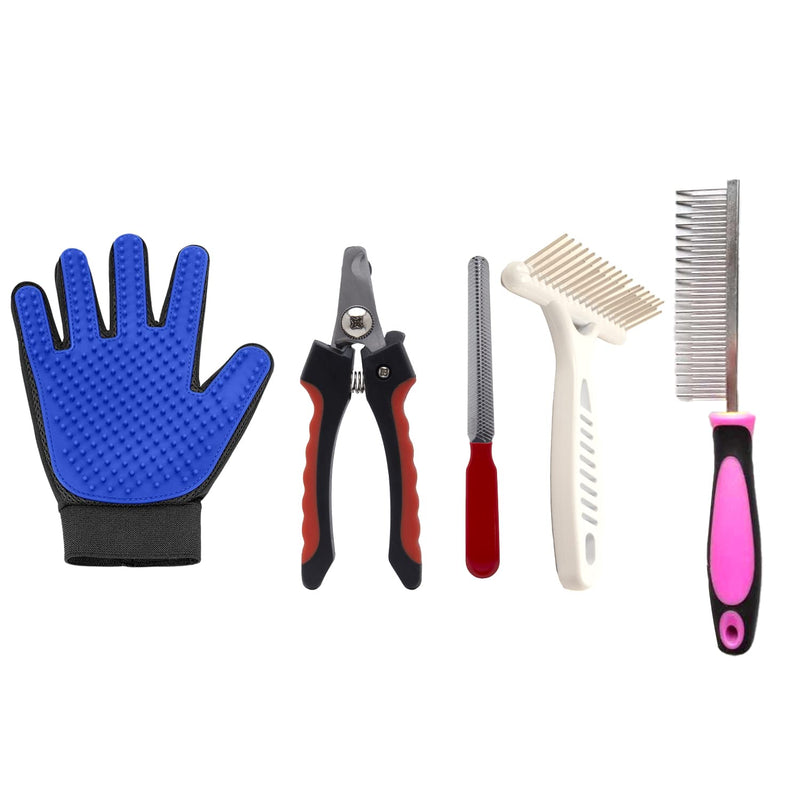 Pet Grooming Kit: Brush and Combs, Pet Nail Clipper, Grooming Glove