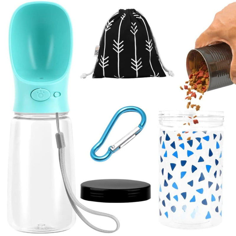Portable Dog Water Bottle with Food Storage Box & Travel Bag