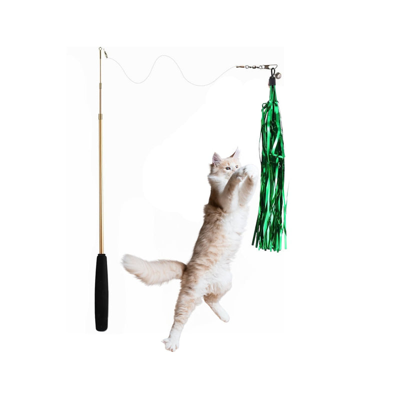 Interactive Cat Teaser Wand Toy with Colorful Crinkle Tassels & Bell (Multi Color)