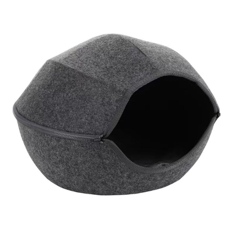 Cozy Enclosed Pet House with Removable Cushion for Cats, Kittens, and Small Pets (Dark Grey)