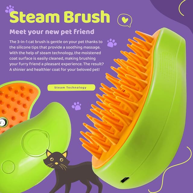 Rechargeable Pet Steam Brush - Shedding & Grooming Tool