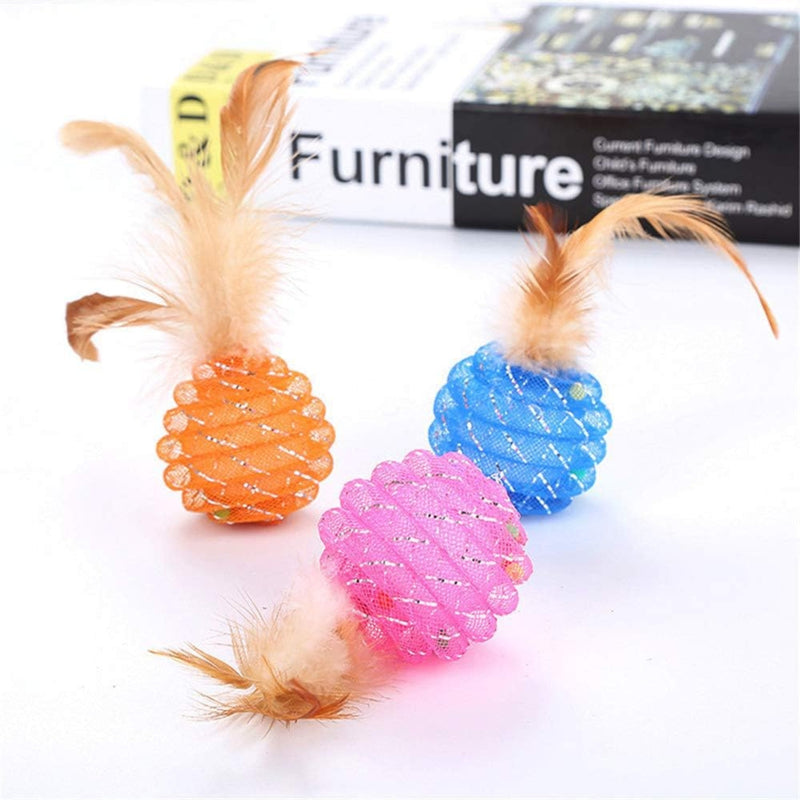 3Pcs Interactive Balls With Feathers Toy For Cat