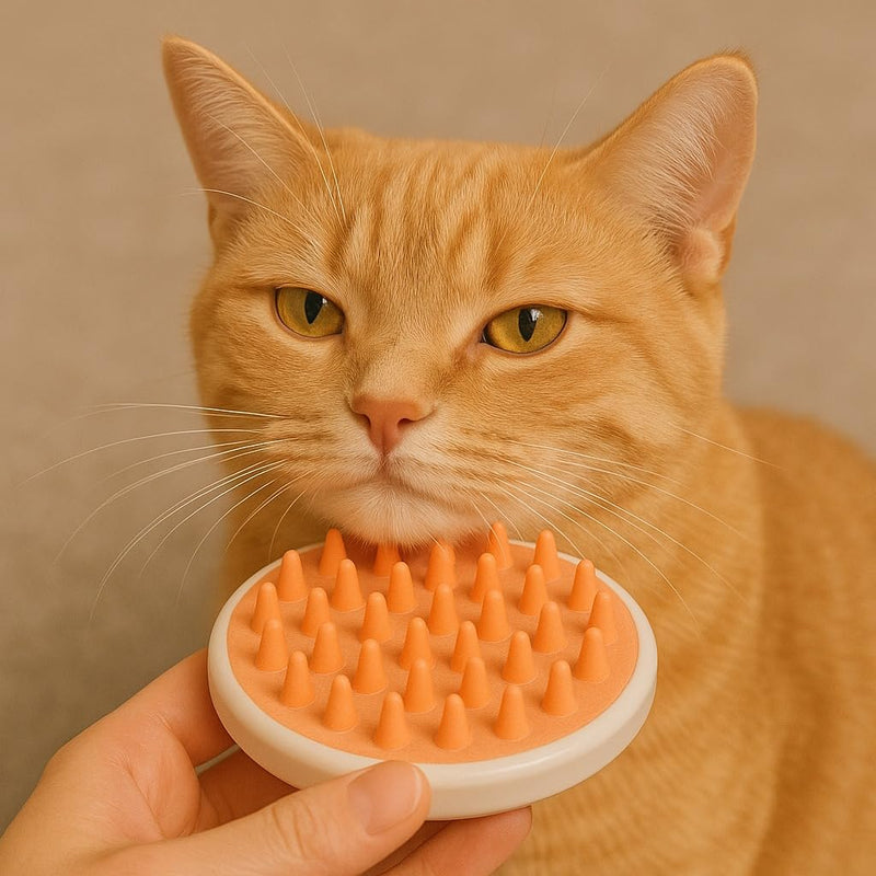 Cat Grooming Brush Orange Bristles with White Base