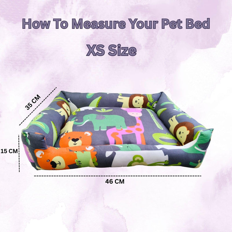 Colorful Cartoon Animal Print Bed for Dogs & Cats (XS)