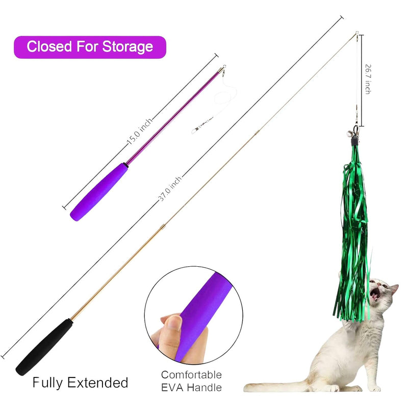Interactive Cat Teaser Wand Toy with Colorful Crinkle Tassels & Bell (Multi Color)