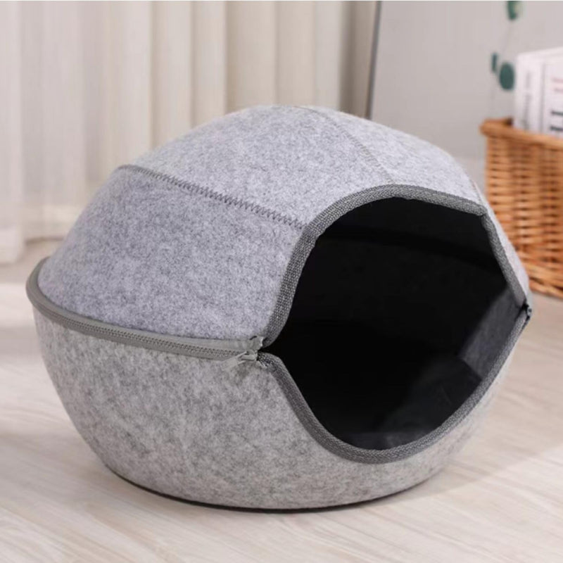 Cozy Enclosed Pet House with Removable Cushion for Cats, Kittens, and Small Pets (Dark Grey)