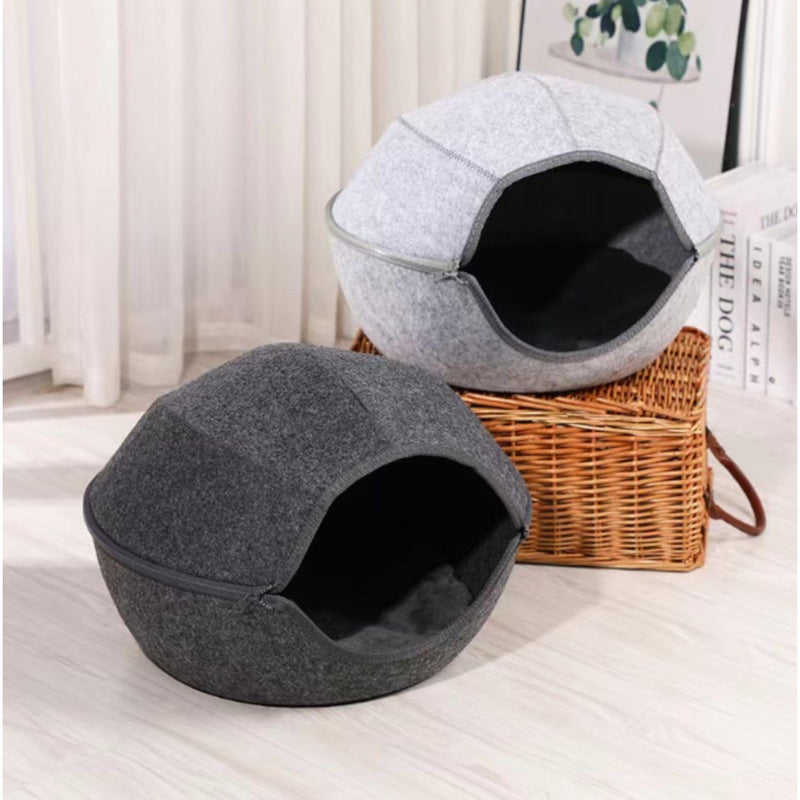 Cozy Enclosed Pet House with Removable Cushion for Cats, Kittens, and Small Pets (Dark Grey)