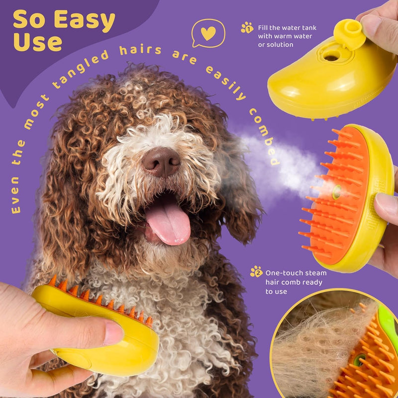 Rechargeable Pet Steam Brush - Shedding & Grooming Tool