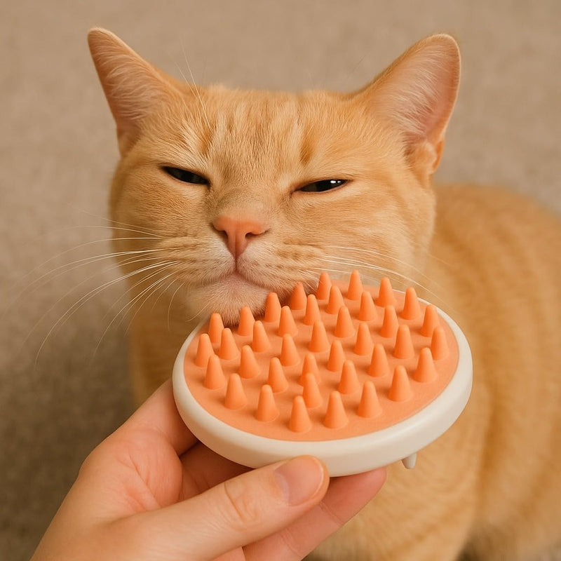 Cat Grooming Brush Orange Bristles with White Base