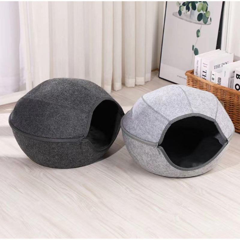 Cozy Enclosed Pet House with Removable Cushion for Cats, Kittens, and Small Pets (Dark Grey)