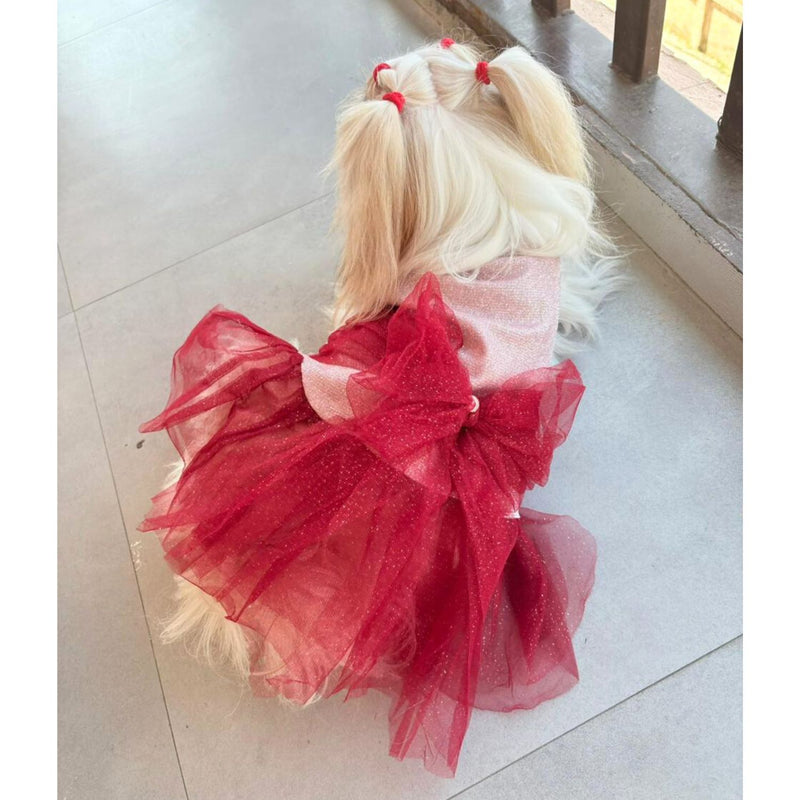 Dog Dress for Girls Dogs and Cats - Red Pink