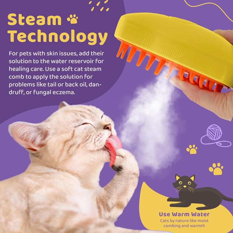 Rechargeable Pet Steam Brush - Shedding & Grooming Tool