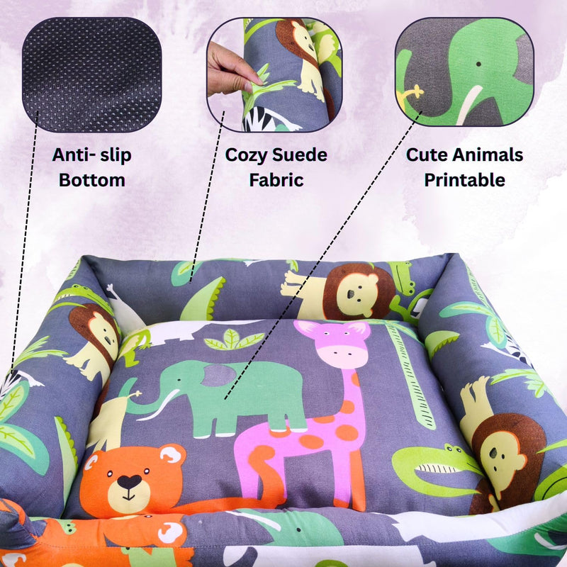 Colorful Cartoon Animal Print Bed for Dogs & Cats (XS)