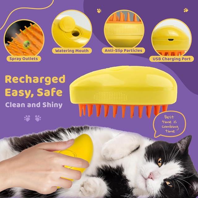 Rechargeable Pet Steam Brush - Shedding & Grooming Tool