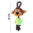 Plush Dog Toy With Rope & Tennis Ball Squeaker Inside