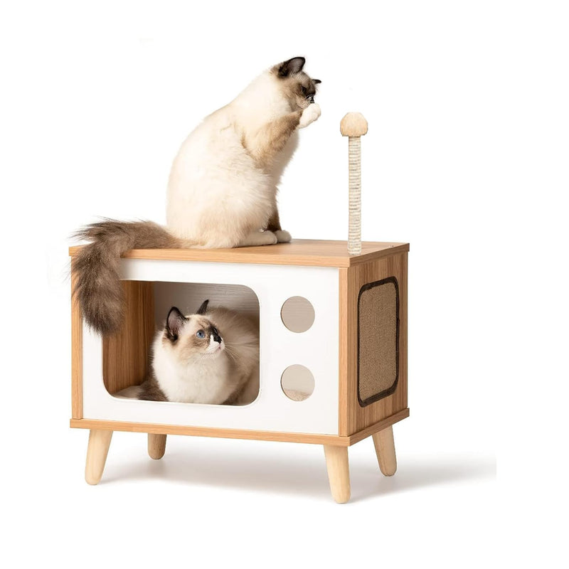Wooden Cat Bed House and Scratching Post