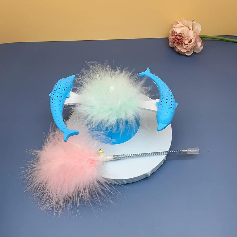 Interactive Feather Tumbler Spring Spinning Cat Toy