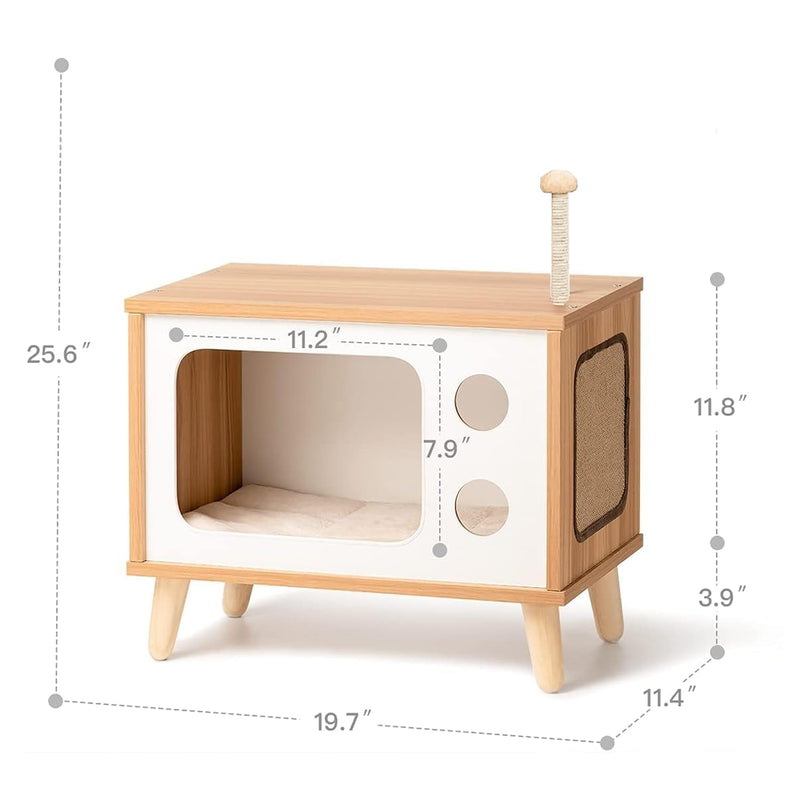 Wooden Cat Bed House and Scratching Post