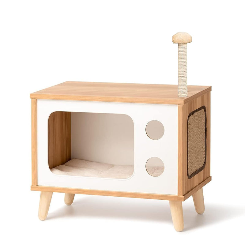 Wooden Cat Bed House and Scratching Post