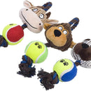 Plush Dog Toy With Rope & Tennis Ball Squeaker Inside