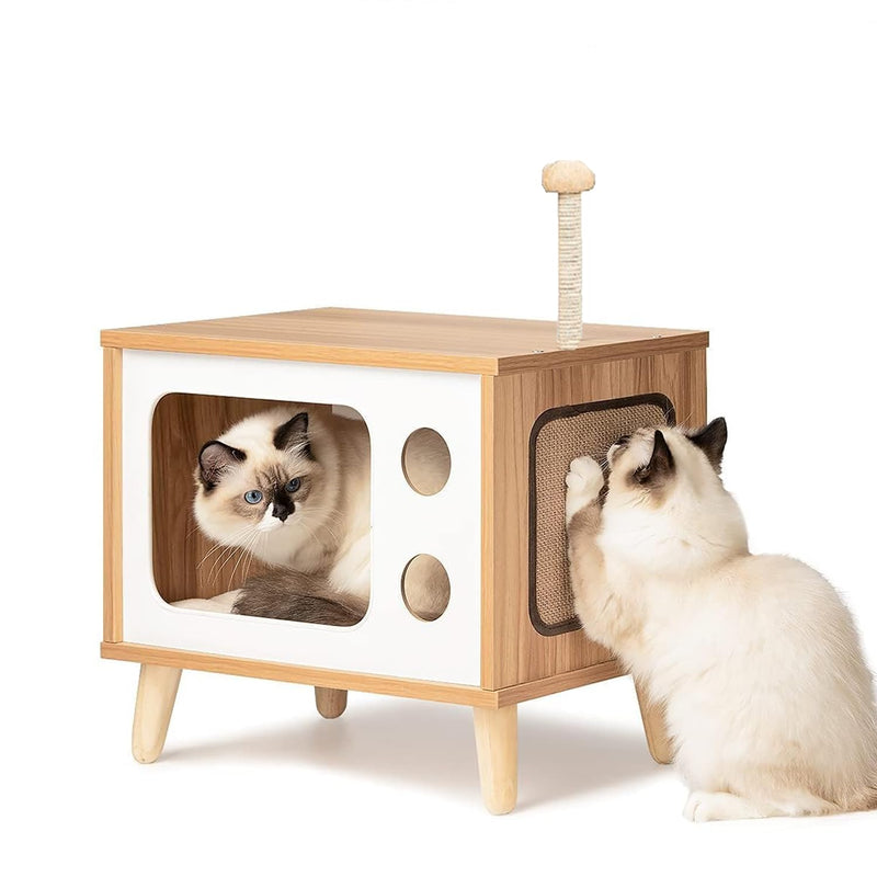 Wooden Cat Bed House and Scratching Post