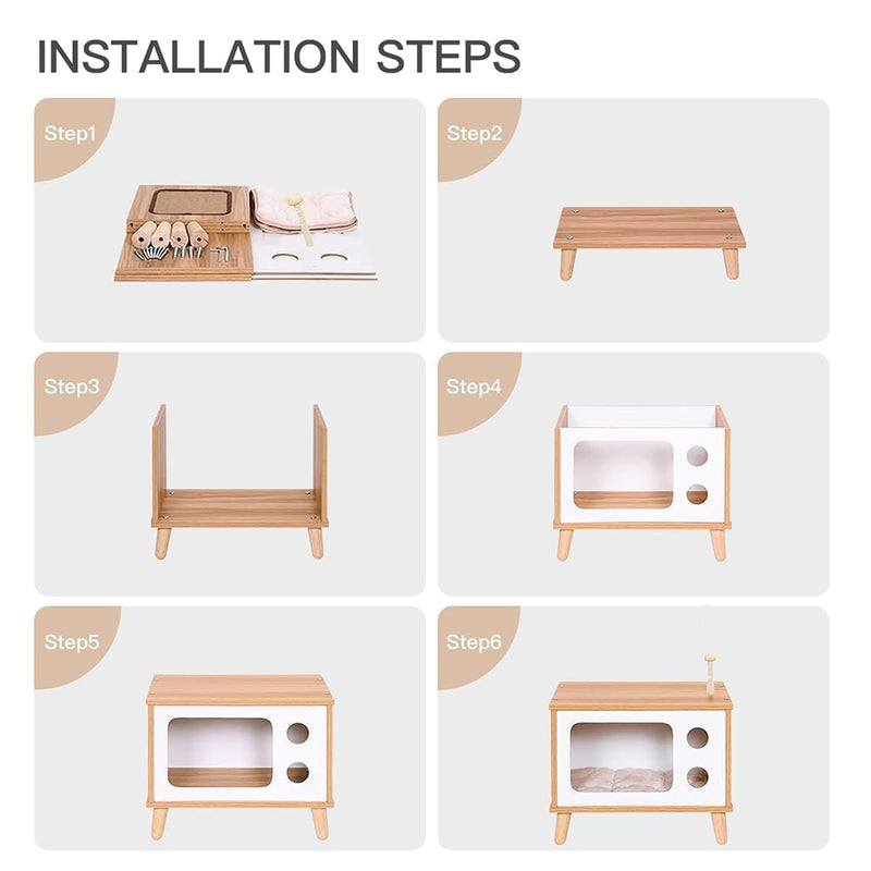 Wooden Cat Bed House and Scratching Post