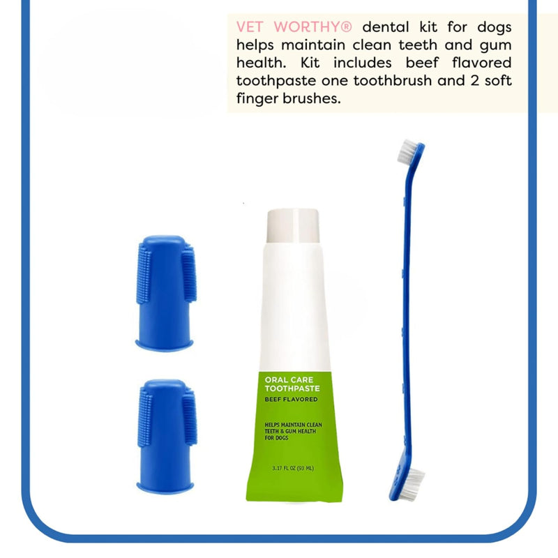 Pet Dental Care Kit : 4-Piece Oral Hygiene Kit Includes Finger Brush, Dog Cat Toothpaste and Toothbrush Set