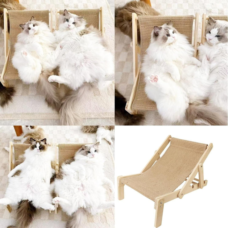 Adjustable Wooden Cat Lounge Chair with Sisal Mat – 3 Height Levels For Indoor/Outdoor