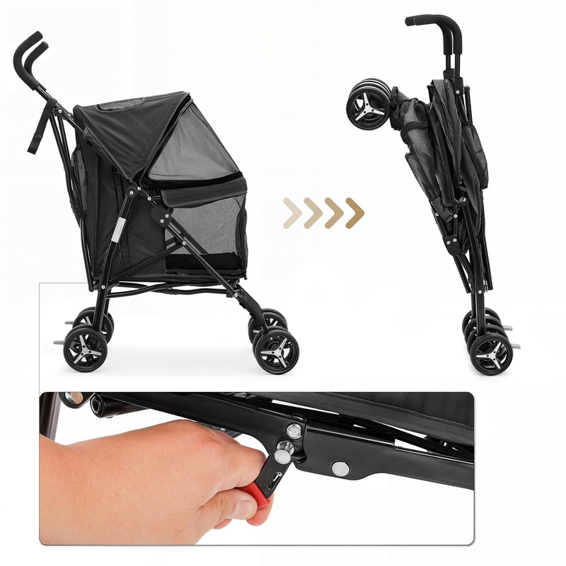 Lightweight Compact Pet Stroller with Umbrella Fold for Small Medium Dogs