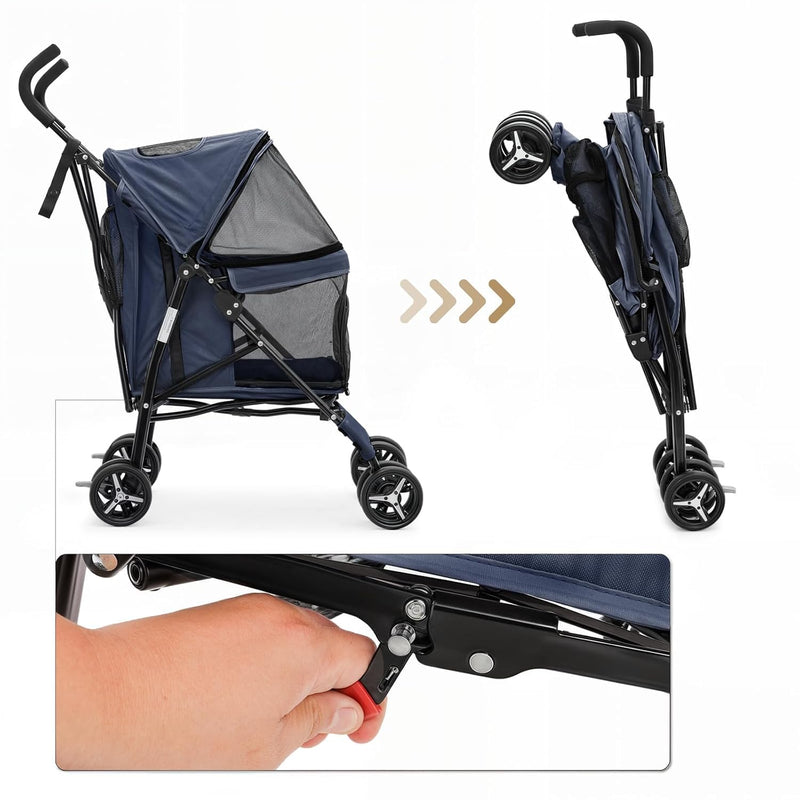 Lightweight Compact Pet Stroller with Umbrella Fold for Small Medium Dogs