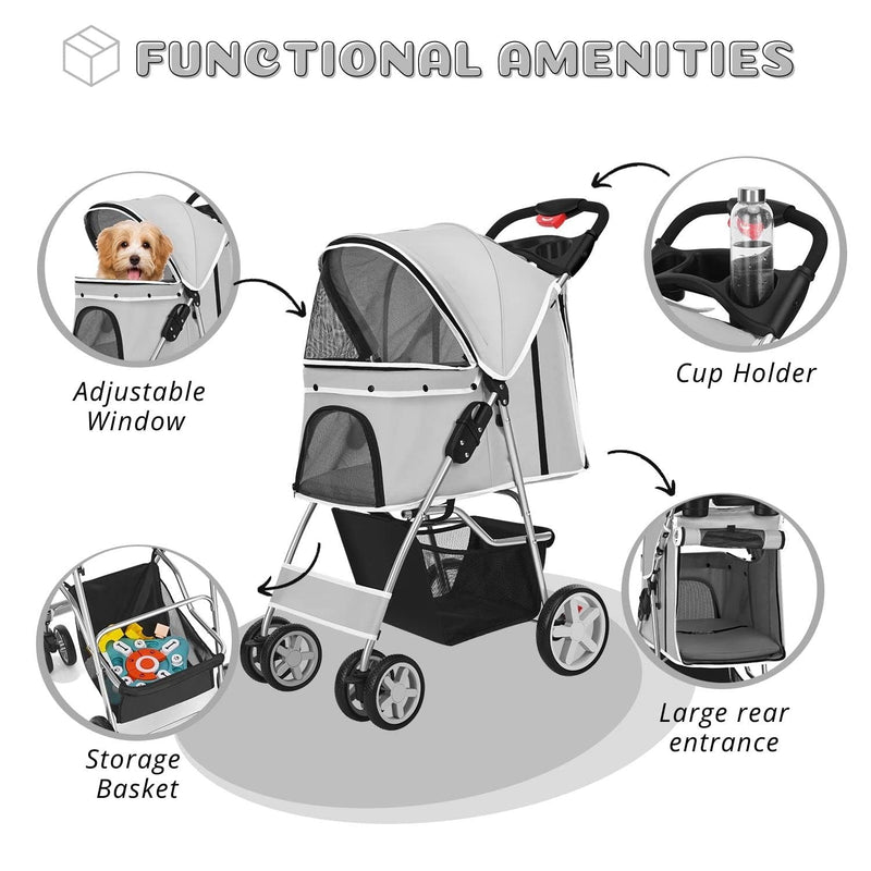 Cup Holder Portable Travel Stroller for Dogs, Cats & Small Animals