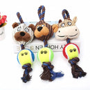Plush Dog Toy With Rope & Tennis Ball Squeaker Inside