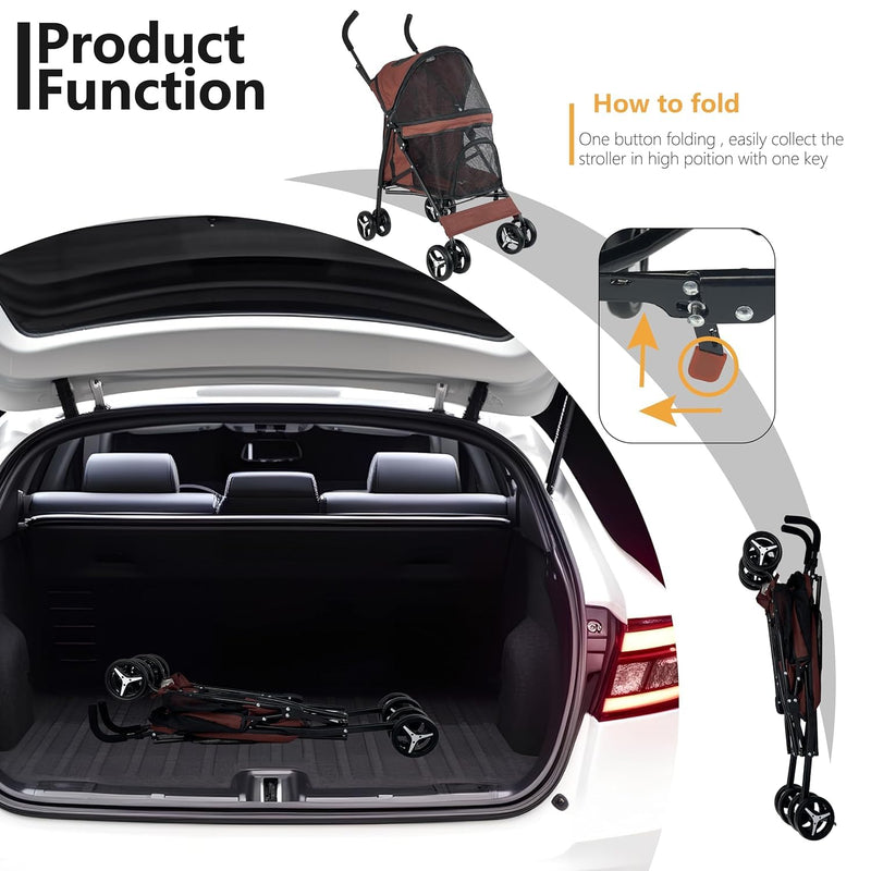Lightweight Compact Pet Stroller with Umbrella Fold for Small Medium Dogs